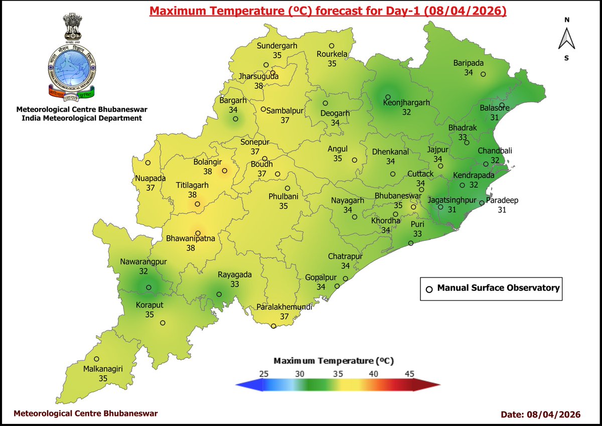 mcbbsr's tweet image. Maximum Temperature Forecast for next 5 days
#Odisha #hot #temperature