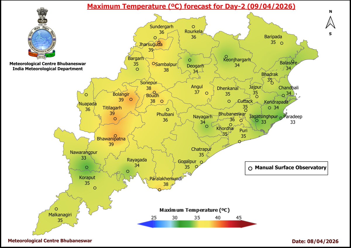 mcbbsr's tweet image. Maximum Temperature Forecast for next 5 days
#Odisha #hot #temperature