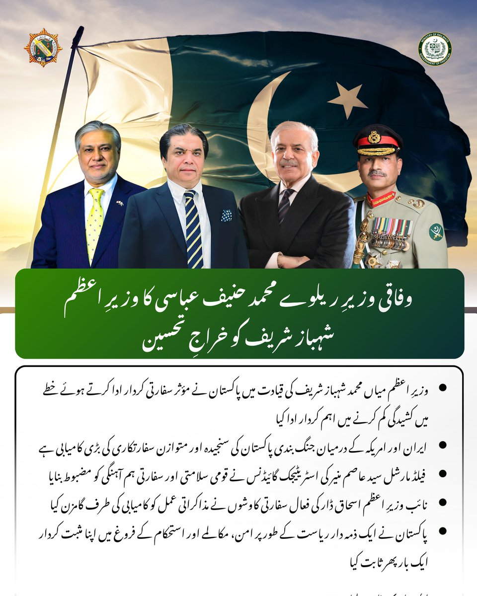 وفاقی وزیرِ ریلوے محمد حنیف عباسی کا وزیرِ اعظم شہباز شریف کو خراجِ تحسین