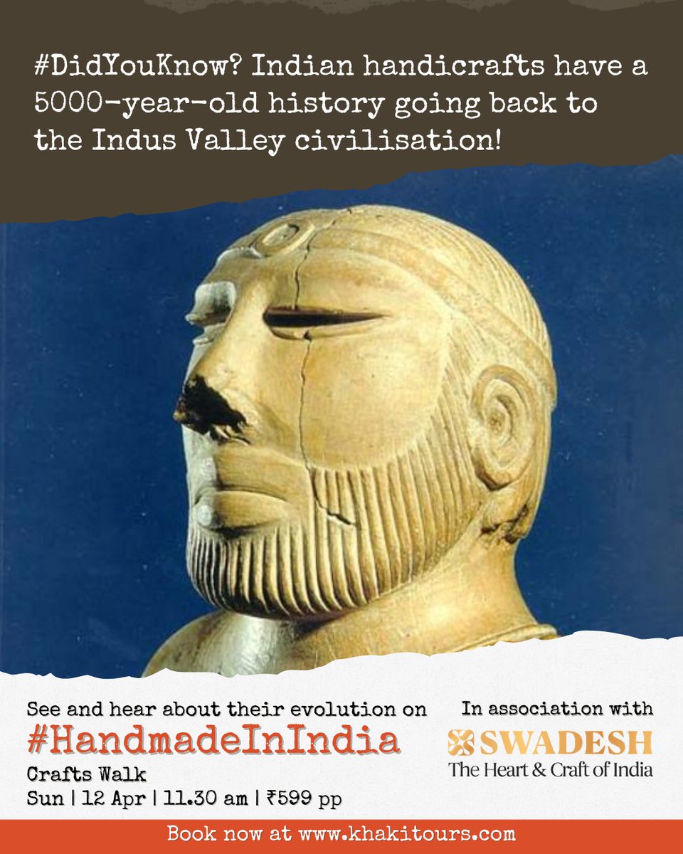 Khaki_Tours's tweet image. Understand the fascinating world of Indian handicrafts. Only on our #HandmadeInIndia Crafts Walk in association with @Swadesh_Online.

📌Sun | 12 Apr | 11.30 AM

Price: ₹599 pp

➡️Book now at: bit.ly/4e0qBcM

#Craft #Swadesh #Handmade #IndianHandicrafts
