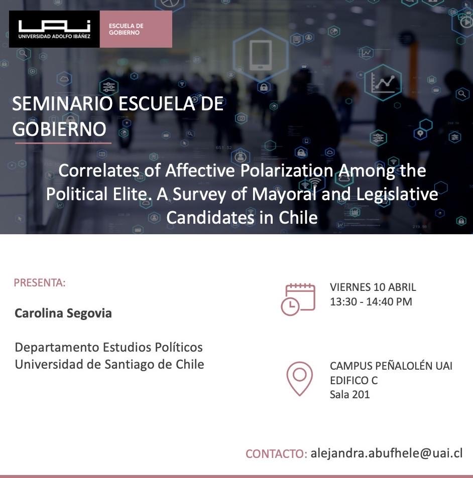 Dep_usach's tweet photo. A cargo de la Dra. Carolina Segovia, se llevará a cabo el seminario “Correlates of Affective Polarization Among the Political Elite. A Survey of Mayoral and Legislative Candidates in Chile”📚

🗓️Viernes 10/04 
📍Campus Peñalolén UAI , Edificio C, Sala 201
🕥13:30 a 14:40 pm https://t.co/QfuHdEdSMm