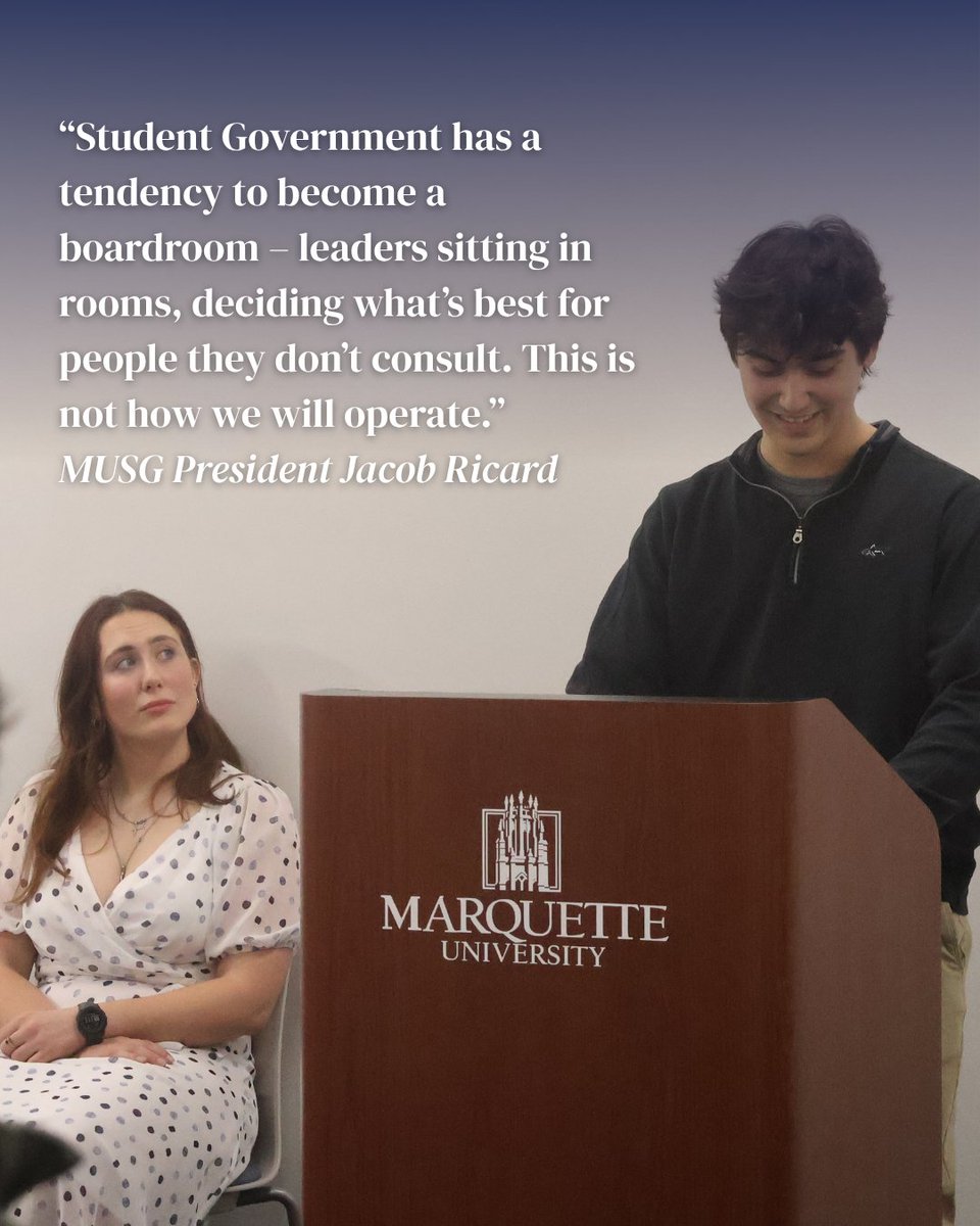 MUStudentGov's tweet photo. Last night, the newly elected President and Executive Vice President of Marquette University Student Government took their oaths at the Inauguration Ceremony. https://t.co/n0UDHKRta0