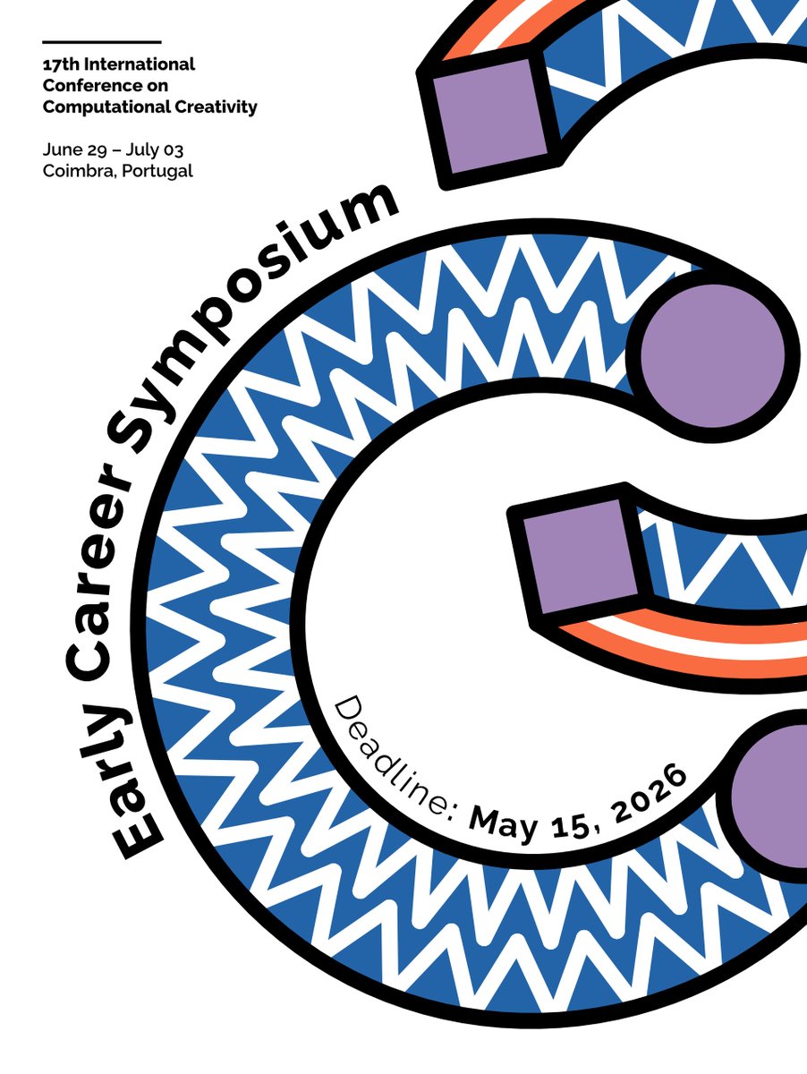 iccc_conf's tweet image. Are you a junior researcher working on projects in computational creativity? Join us at ICCC’26 Early Career Symposium for a unique chance to present your projects.

For more information, visit computationalcreativity.net/iccc26/early-c…

#iccc26 #computationalcreativity #creativity #computerscience