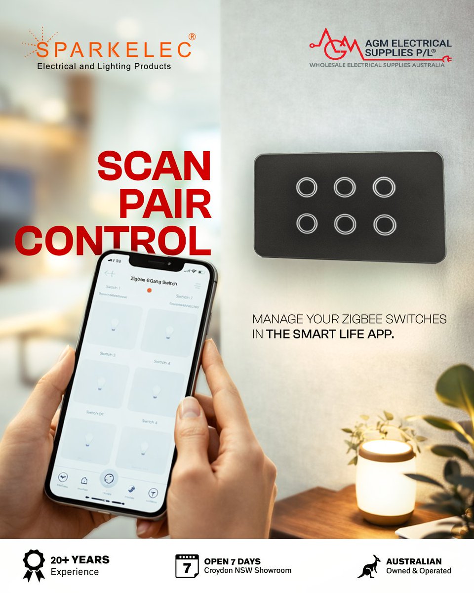 ElectricalAgm's tweet photo. Embrace smart living! Control your lights effortlessly with Sparkelec Zigbee Switches via the Smart Life App.

Shop Now: https://t.co/6fFE9detHi

#AGMElectricalSupplies #Sparkelec #SmartHome #ZigbeeSwitches #HomeAutomation https://t.co/SUrgQwGO08