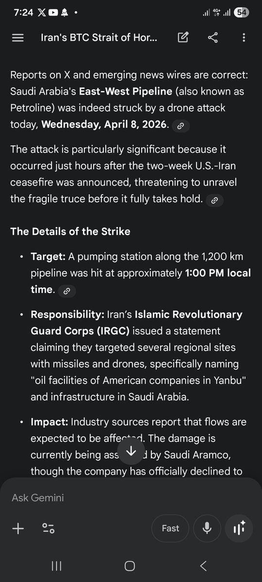 kum_1995's tweet photo. Gemini confirms Oil pipeline attacked in Saudi https://t.co/2z8wZfUDET