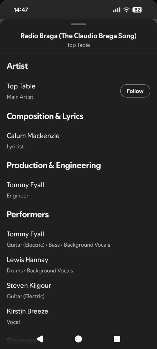 TopTableBand's tweet photo. @MrsMiko_ Hi, as you can see from the song credits section on Spotify, Calum has been credited with the lyrics. Ultimately the copyright lies with Queen as it's a cover song, and we got the appropriate license in order to upload it to streaming services. https://t.co/akeNrTeN8x