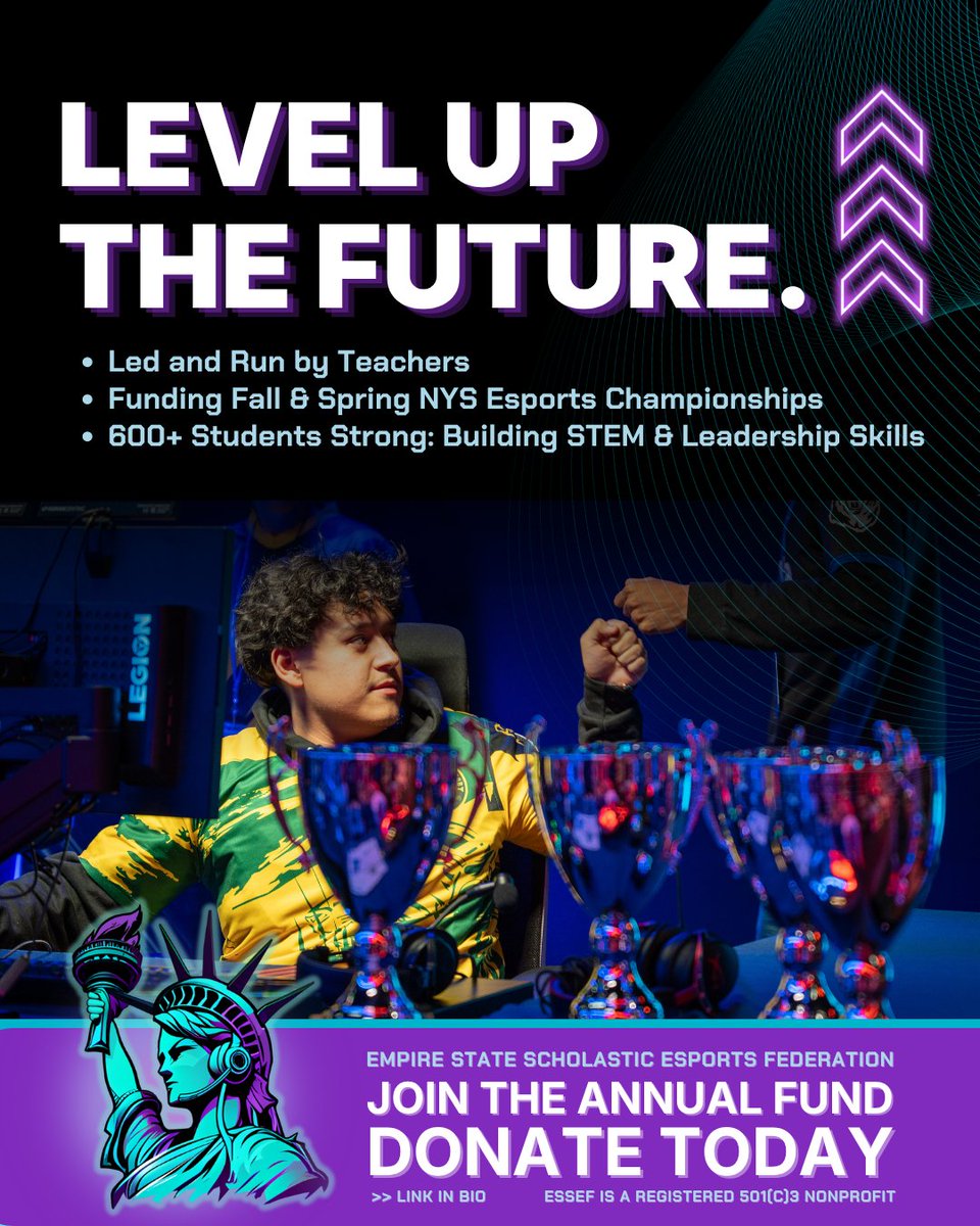 pentaclethra's tweet photo. The best way to support the growth of K12 scholastic esports in New York is to support ESSEF. To grow we must keep costs low for participating schools and students.

$6 supports one student for one year.

#esports #esportsedu #nonprofit  #donate

https://t.co/Qsdmq9m9fE https://t.co/Sf83W5gy4n