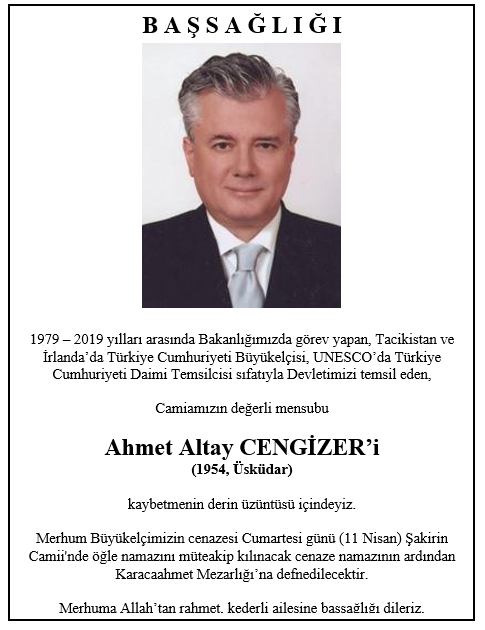 TC_Disisleri's tweet photo. Emekli Büyükelçi Ahmet Altay Cengizer'in vefatı https://t.co/Edz1xsqNFP https://t.co/8xV9CO92Wq