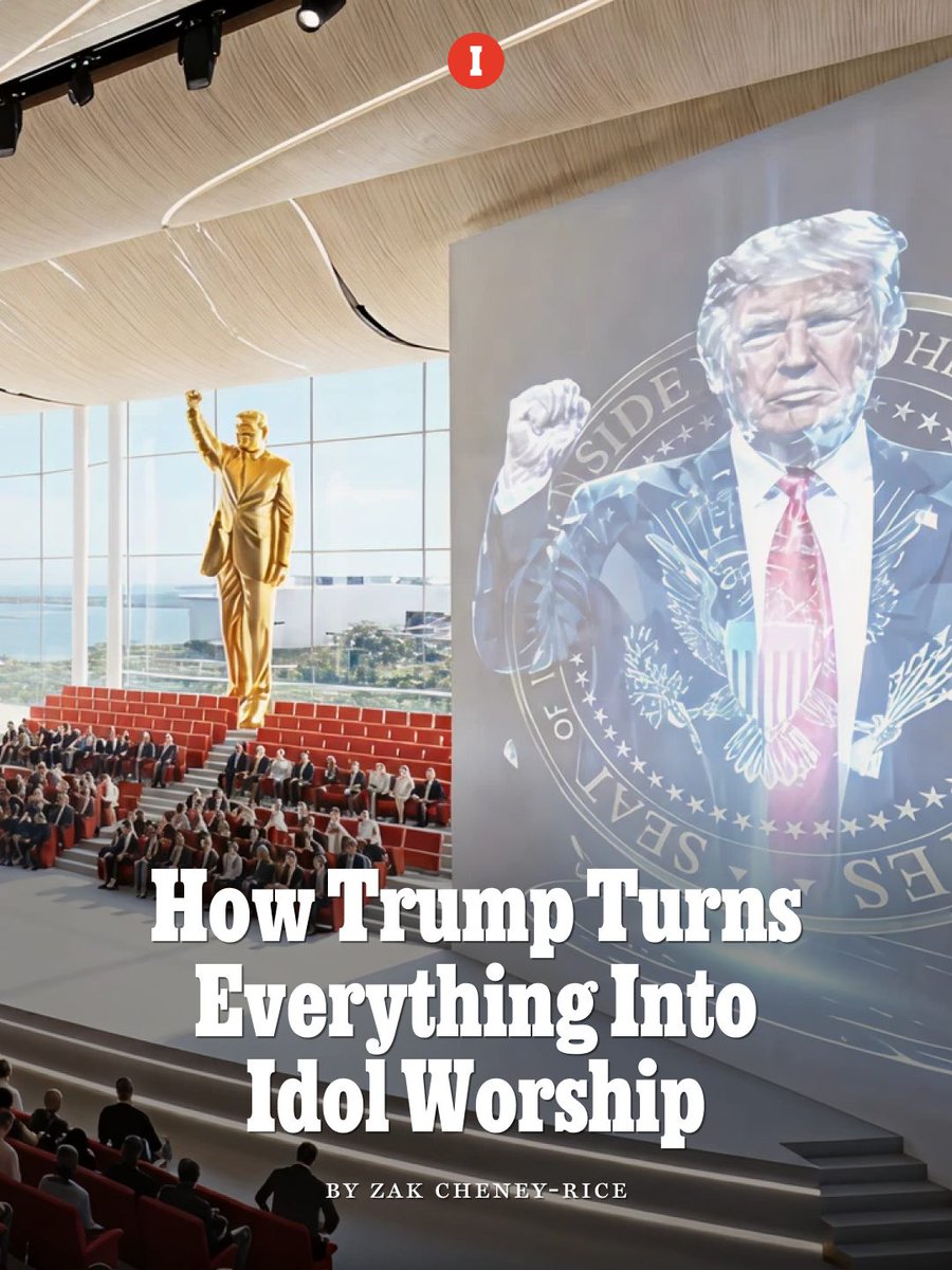 NYMag's tweet photo. Presidential libraries are ideally meant to preserve the documents of our leaders, as a way to understand the past; they conjure an image of shelves lined with notes and correspondences for historians to pick through. This is not President Donald Trump’s plan. Trump’s “library” has a different defining image: a gold statue of Trump himself, his fist raised in triumph, towering over the stage of an auditorium. “This is how he wants to be remembered — not just as a former head of state, but as an idol, and it embodies the often stupefying ways the president warps our understanding of history,” writes Zak Cheney-Rice. 

Another example came to light a few days later. On Sunday, Politico reported that the U.S. Holocaust Memorial Museum had quietly removed materials from its website, including online materials that connected Nazism to Jim Crow, and changed its programming, seemingly to appease the president. 

We can expect to see more such selective history this summer. July 4, 2026 marks the 250th anniversary of the signing of the Declaration of Independence, and a suite of celebrations has been planned. Trump has prepared for the event by systematically erasing as many signs of American historical iniquity as he can.

“In Trump’s view, the history of the United States is not a site for clear-eyed scrutiny, but a triumphal myth for idols to be built upon,” writes Cheney-Rice. “No one will remember, he believes, who was wrong or right if they see him cast in gold.”

Read Cheney-Rice’s full column: https://t.co/zORf4Vs5Ki
