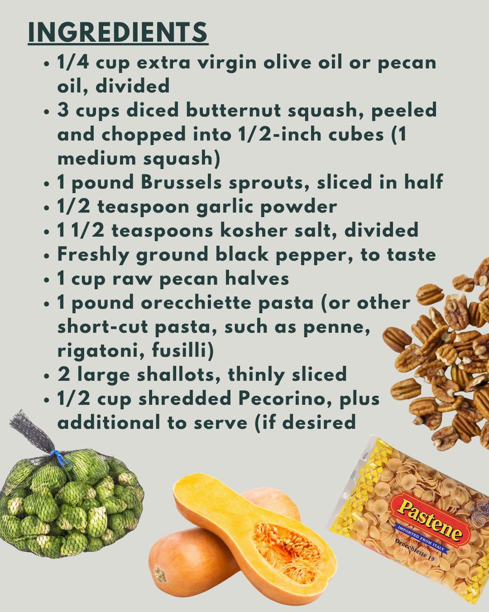 GPGA_'s tweet photo. This is your sign to upgrade your pasta 🍝
Sweet roasted butternut squash, crispy Brussels sprouts, and a handful of crunchy pecans that bring it all together. 

#EatMorePecans https://t.co/s1B09mwBKO