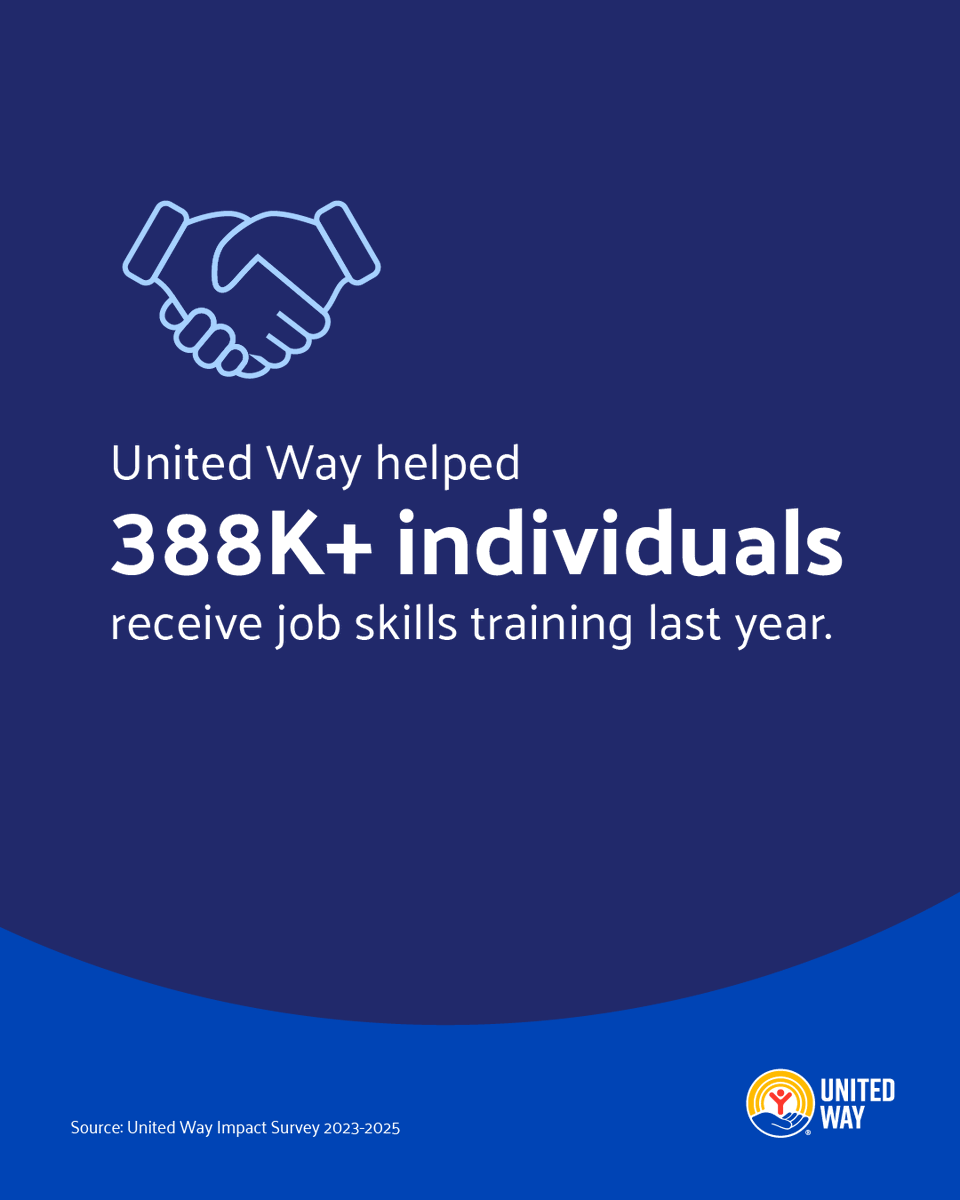 UnitedWay's tweet photo. Last year, 388k people turned new skills into new possibilities with support from United Way. Through job training and career development, they found new opportunities, built confidence, and strengthened their footing.

Because when one person moves forward, an entire community grows stronger.

#UnitedIsTheWay