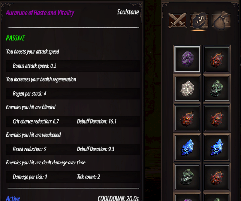 EmberLightGamez's tweet photo. How does this inventory feel at a glance?

Each Soulstone isn’t just gear — it’s where your power lives.

Do you prefer:
A) Fewer, stronger effects
B) Multiple smaller effects that stack
C) More visual/keyword-based descriptions instead of numbers https://t.co/CvIXQnwGCZ