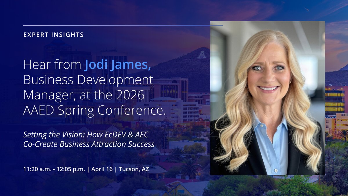 ColliersEng's tweet photo. 📣Hear from Jodi James, Business Development Manager, at the 2026 AAED Spring Conference at 11:20 a.m. on April 16! The panel dives into how economic developers and AEC experts can collaborate to turn possibilities into reality.

#AAED #SpringConference2026 #AZEconDev https://t.co/Ma1zD1QPMo