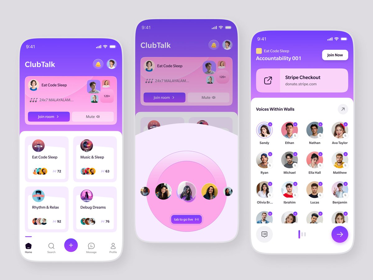 billahsb99's tweet image. Live Chat &amp;amp; Social Audio App

A vibrant social audio app UI designed for real-time conversations and community engagement.

Dribbble Portfolio Link: dribbble.com/BILLAHSB0505

Contact:
Email: billahsb99@gmail.com

#uiux #socialapp #MobileAppUI #livechat #audioapp