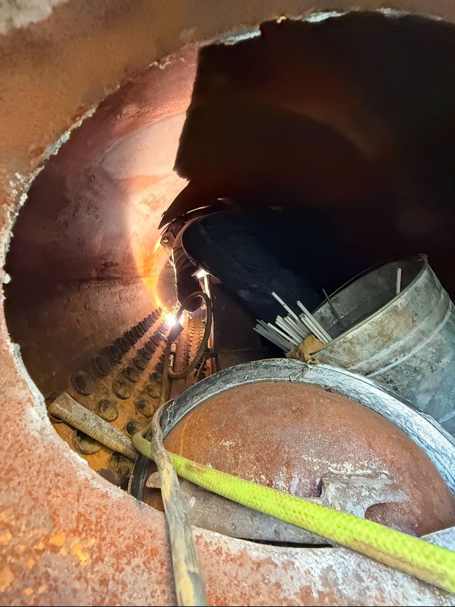 Had to get comfy welding in tube plugs at an ethanol plant in Kansas!