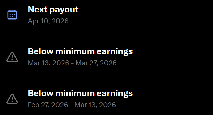SEDIKIT DARI AKU
PERSIAPAN PAYOUT APAKAH KALIAN UDAH SIAP?

Masih banyak yang gatau/awam akan hal satu ini. Kalian baca ini biar tidak salah arah dalam memahami sistem payout/monetize di X

Pantengin Threadnya 👇👇