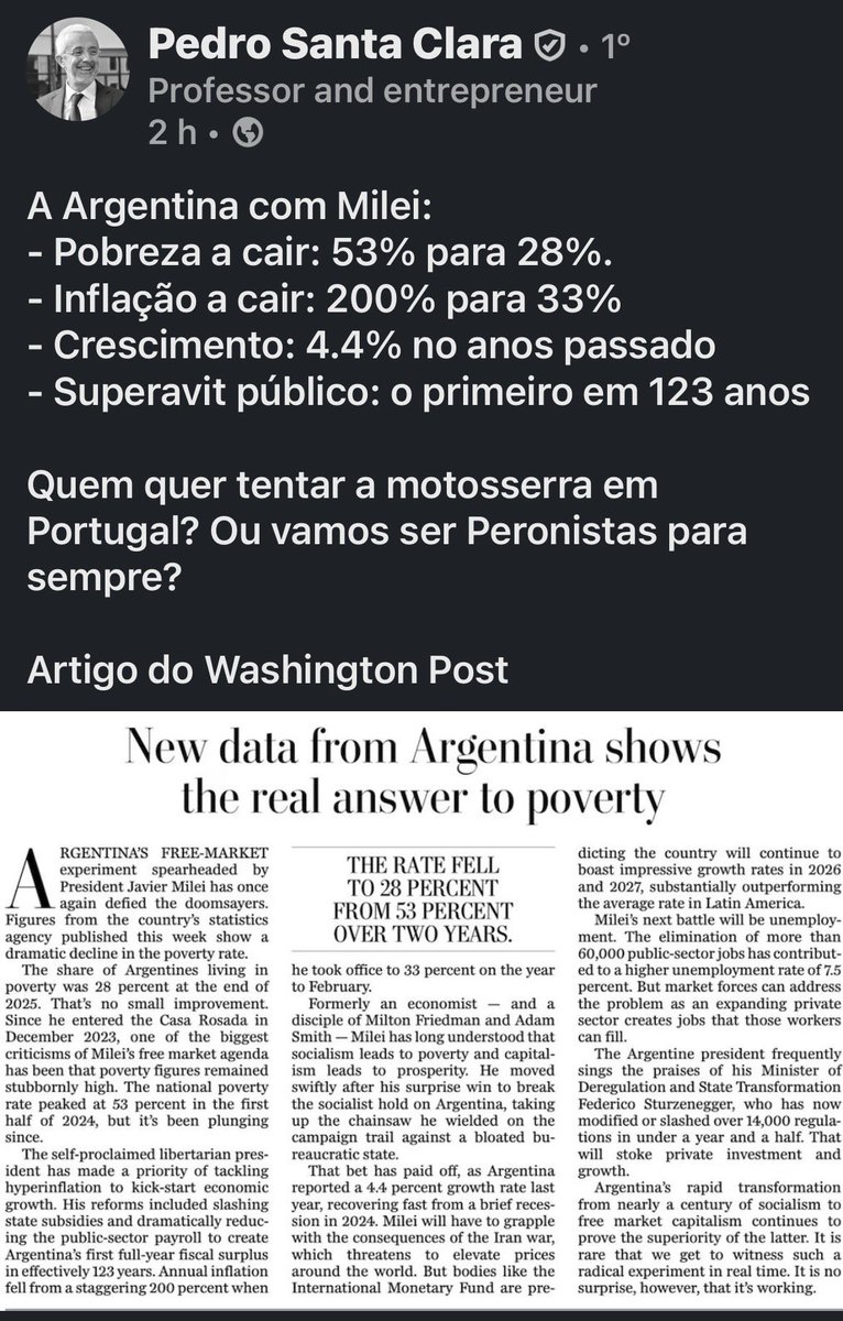 A experiência argentina está a funcionar e contradiz todos os presságios. Parece que o homem da motoserra sabe o que está a fazer .