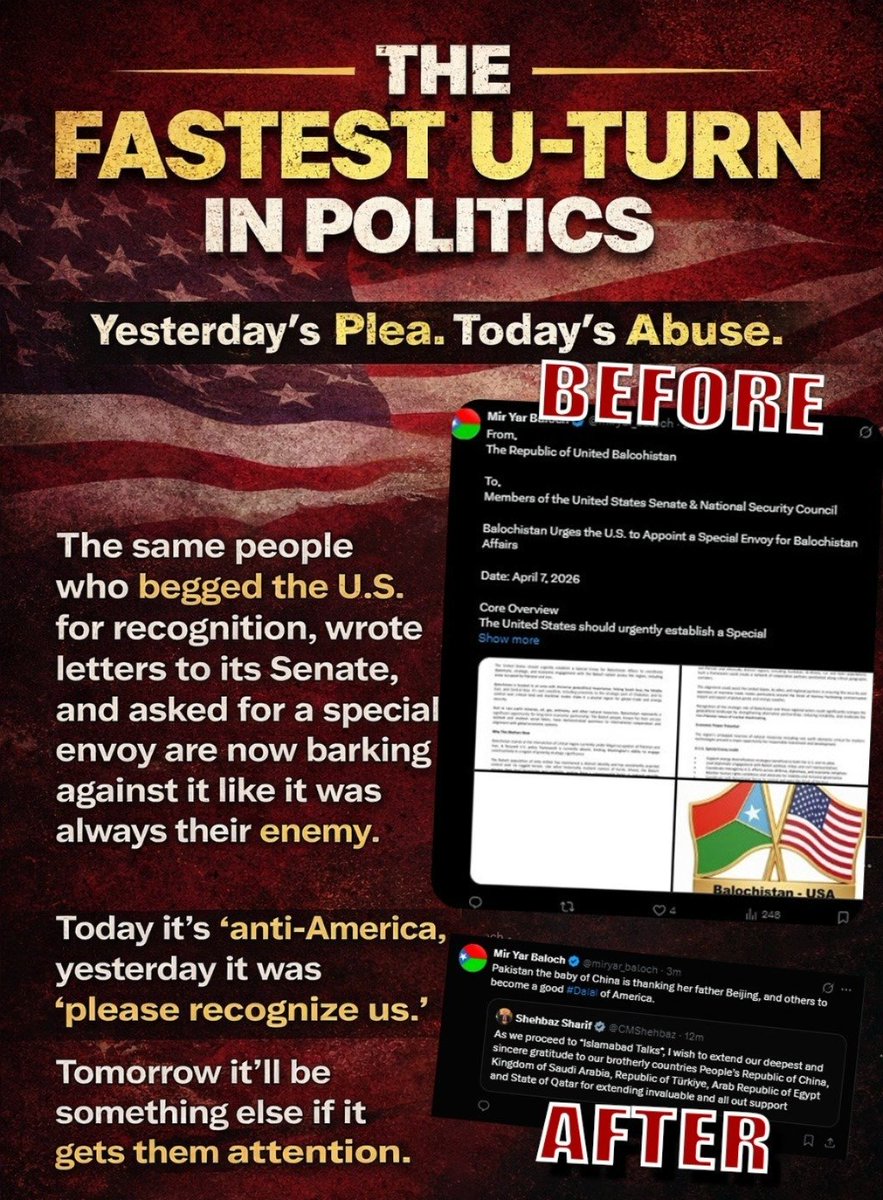 GulzaadBaloch's tweet image. The same voices that once sought U.S. recognition and support are now attacking it outright. This isn’t principle it’s opportunism.

#DoubleStandards
#PoliticalHypocrisy
#SelectiveNarratives
#TruthMatters