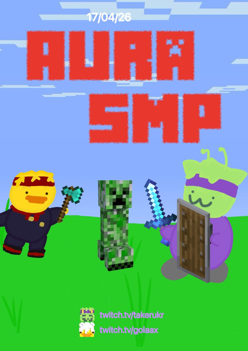 takeruKR's tweet photo. AURA SMP

Con @Golax16 estaremos haciendo un SMP PÚBLICO para toda la comunidad:D
Será para jugar chill y con amigos🗣️

🚨 SMP con mods
📅 17/04/26

El inicio será streameado por:
https://t.co/WqyPk2CY9b // https://t.co/8kwY7JlZGv

Será hosteado en HOLYHOSTING
Server abajo ⬇️ https://t.co/epRabjPkv4