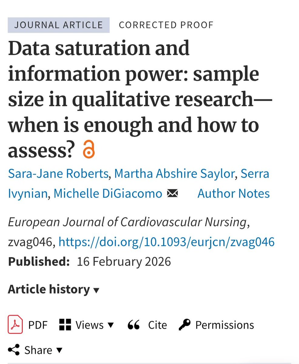On the topic of sample size in qualitative research, this 2026 paper can also be really helpful as it discusses not only the concept of data saturation but also the concepts of information power and information redundancy: