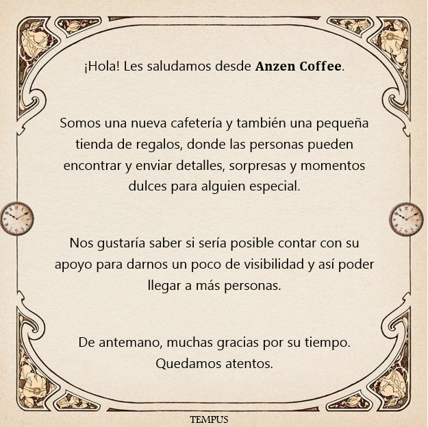confesionesHr's tweet photo. 🕰 16:00 | 12:00 | 9:00 🕰

@azcoffeefk ¿Buscas un lugar para enviarle flores, regalos y cosas especiales a tu persona especial? Anzen Coffe es la cafeteria y tienda de regalos que necesitas. https://t.co/2uPoMz2ULw