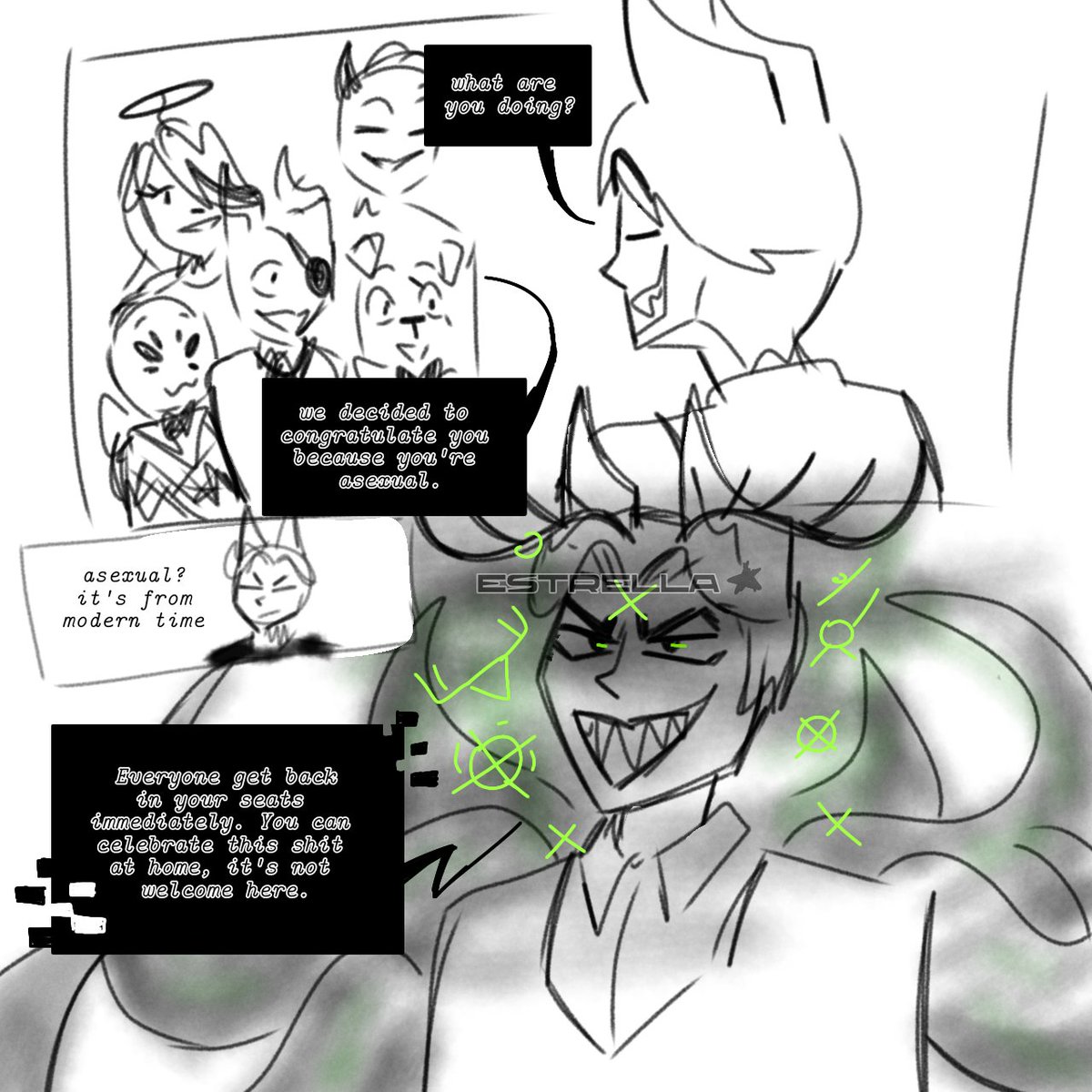 Alister_Toward's tweet image. " Pride day" University au 

Late because I didn't know about this day. 
#radiodemon #alastor