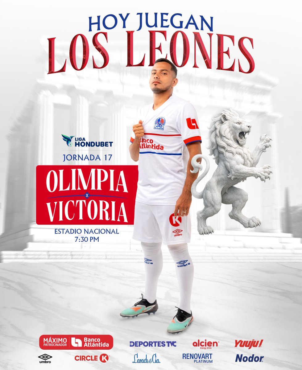 ¡𝗛𝗼𝘆 𝗷𝘂𝗲𝗴𝗮𝗻 𝗹𝗼𝘀 𝗹𝗲𝗼𝗻𝗲𝘀, 𝗵𝗼𝘆 𝗷𝘂𝗲𝗴𝗮 𝗲𝗹 𝗢𝗹𝗶𝗺𝗽𝗶𝗮! 🦁
Recibimos en casa a la jaiba brava.

⚽️ Clausura 2026 • Jornada 17
🆚 Victoria
🏟️ Estadio Nacional  
🕖 7:30 PM 
📺 <a href="/DeportesTVC/">Deportes TVC</a>