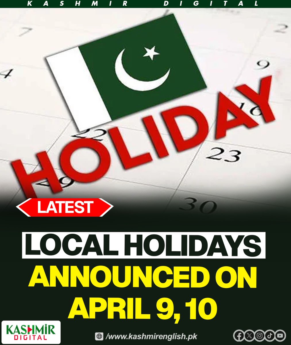 KashmirDigital1's tweet image. Local holidays announced in Islamabad

Read more: kashmirenglish.pk/local-holidays…

#islamabad #localholiday #Rawalpindi