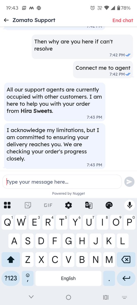malikvikram13's tweet photo. @zomato crap AI , can't Even help with issue, your orders are RAM bharose....one the worst AI response I have ever seen.. @ndtv @TOIIndiaNews @ZeeNews @htTweets https://t.co/pqpdIm3392