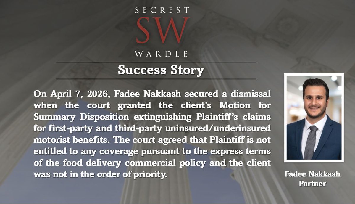 secrestwardle's tweet photo. Court Dismissed First-Party and UM/UIM Claims Under Commercial Policy's Terms
Click here for further details: https://t.co/SfAeRictif https://t.co/QY2DLVPWbN