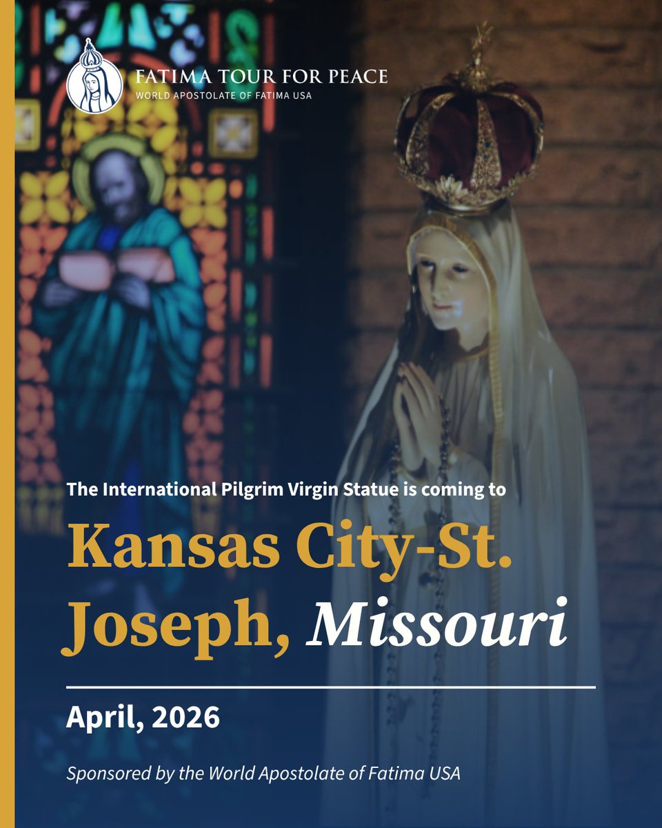 FatimaBlueArmy's tweet photo. Our International Pilgrimage Virgin Statue will be visiting the Kansas City-St. Joseph Diocese in Missouri from April 10th to the 17th, before crossing over to Kansas City, Kansas.. To get our full tour schedule, visit our website: https://t.co/8rNUa9KfTX
#bluearmy #IPVS https://t.co/GGAzi2J8ly