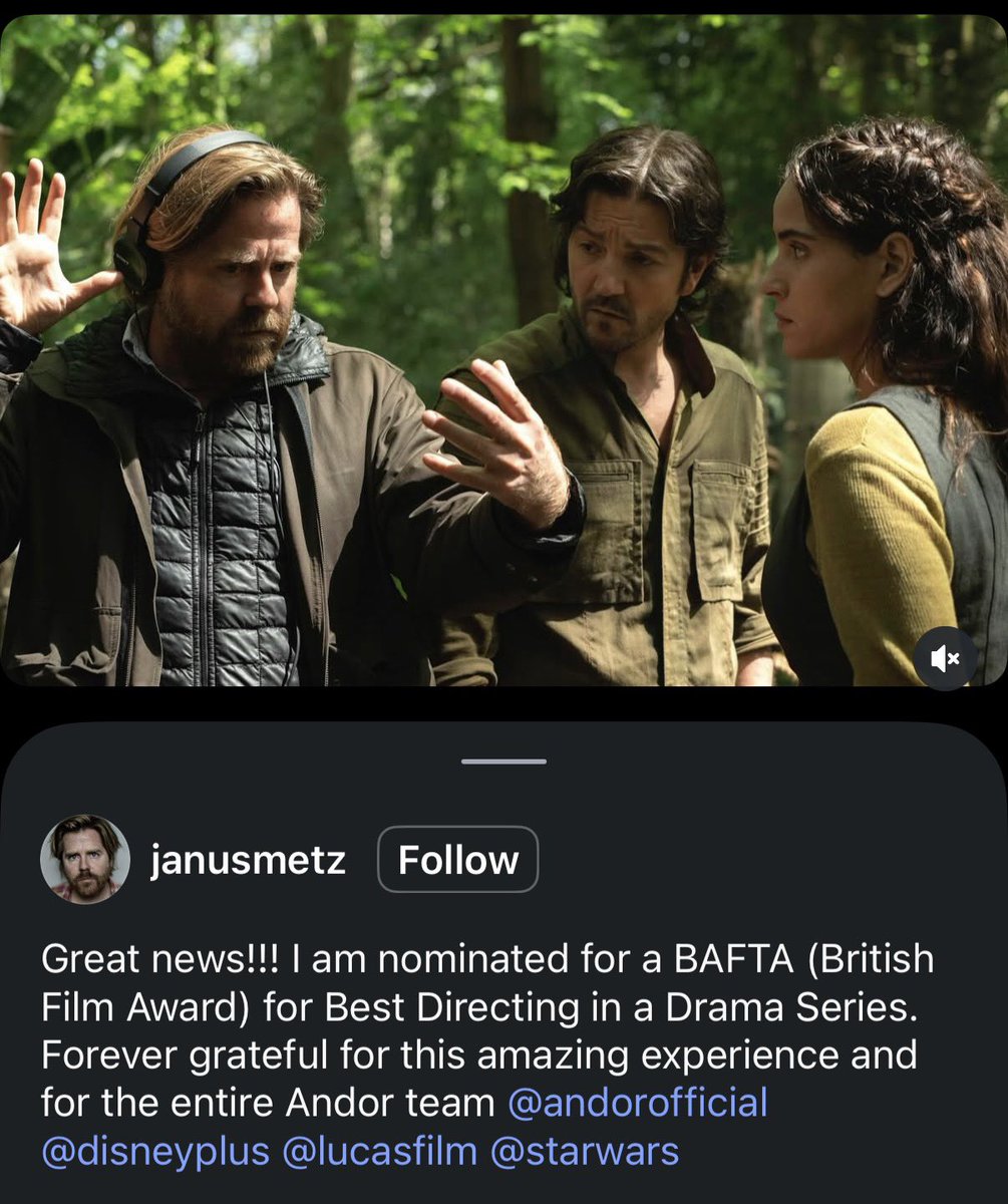 CHARLOT21755647's tweet image. Janus Metz on IG celebrating his BAFTA nomination for his directing on Andor s2. The series is up for 6 Craft Awards and the ceremony is on April 26. 
#Andor #BAFTAs