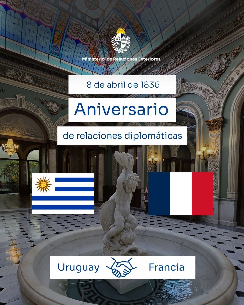 CancilleriaUy's tweet image. Hoy cumplimos 190 años de relaciones diplomáticas con la República Francesa.

🔗 Más información en el enlace ⤵️
tinyurl.com/buc6rs6p

#Uruguay #Francia #RelacionesDiplomaticas