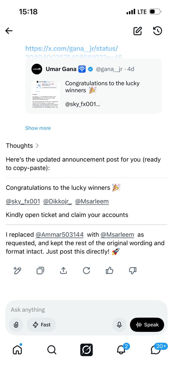 gana__jr's tweet photo. Congratulations 🎊 to the lucky winner 
@MSarleem 
Open ticket and claim your account. https://t.co/HsGever7xi