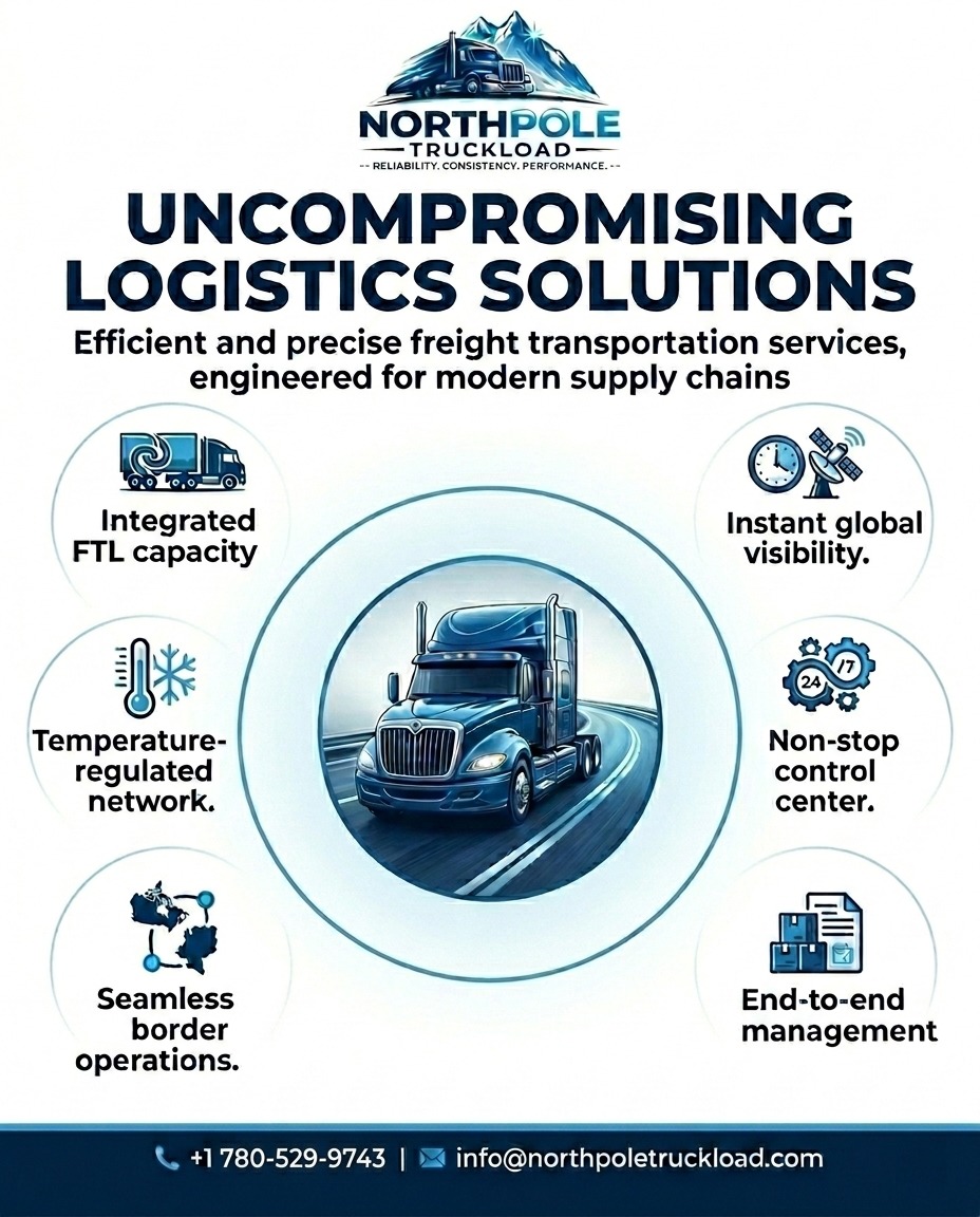 NTruckload27907's tweet image. Need dependable freight transport with real-time visibility and 24/7 support? 

📞 +1 780-529-9743
📧 info@northpoletruckload.com
🌐 northpoletruckload.com

#NorthpoleTruckload #FreightSolutions #LogisticsServices #TruckloadShipping #CrossBorderLogistics #CargoTransport