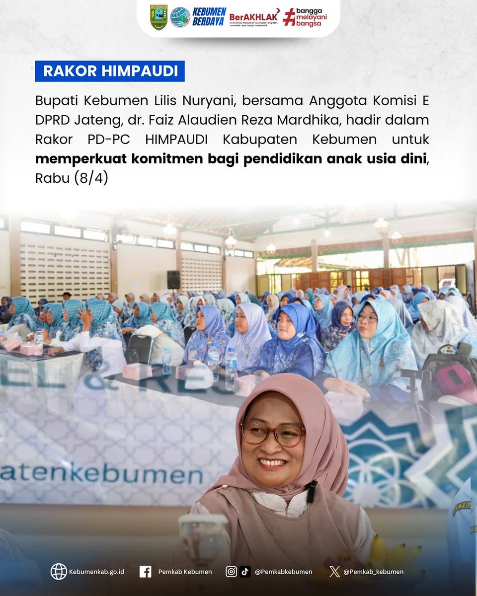 pemkab_kebumen's tweet photo. Bupati Kebumen Lilis Nuryani menghadiri Rakor PD–PC HIMPAUDI dan menegaskan bahwa pendidikan anak usia dini adalah fondasi kemajuan daerah. #pemkabkebumen #kebumen #paud #pendidikananak #himpaudi https://t.co/3LNAebhfky