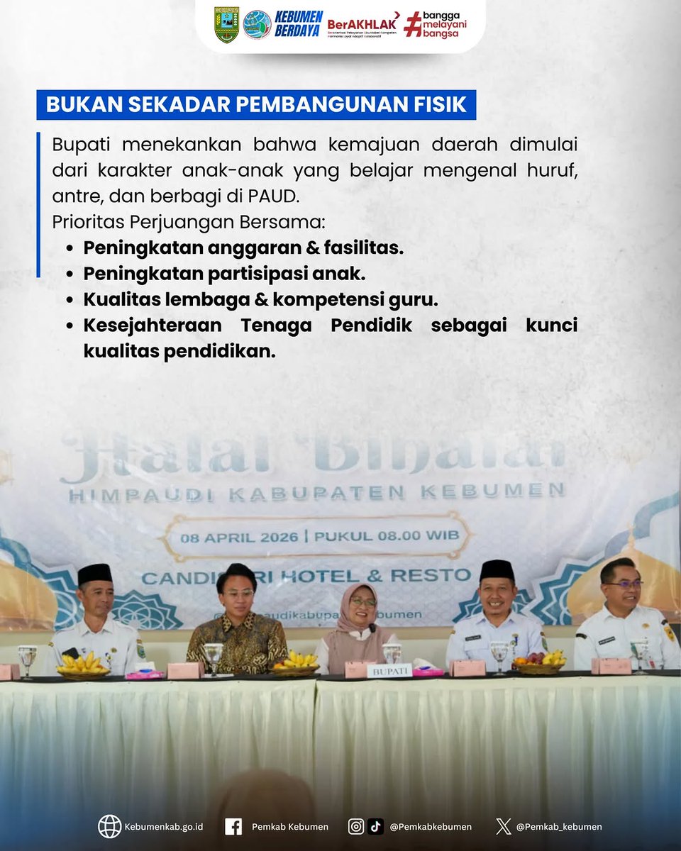 pemkab_kebumen's tweet photo. Bupati Kebumen Lilis Nuryani menghadiri Rakor PD–PC HIMPAUDI dan menegaskan bahwa pendidikan anak usia dini adalah fondasi kemajuan daerah. #pemkabkebumen #kebumen #paud #pendidikananak #himpaudi https://t.co/3LNAebhfky