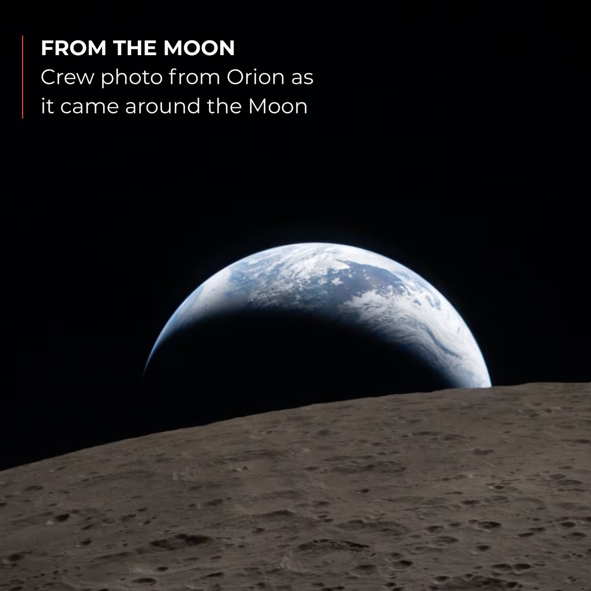 sling_shot_aero's tweet photo. 🚀 @NASAArtemis has completed its lunar flyby and is now on its return to Earth.

At Slingshot Aerospace, we’ve been tracking the Orion spacecraft throughout its entire mission using the Slingshot Global Sensor Network.

In the first photo below, Orion is visible from nearly 380,000 km away as it returns to Earth after looping around the Moon in a region where tracking coverage is limited and maintaining visibility becomes significantly more challenging.

The second image captured by the crew shows the inverse perspective - looking back toward Earth as Orion comes around the Moon. While they look home, we’re tracking them from it.

Together, these views capture both sides of the same mission: exploration outward, and the systems on Earth that keep that journey visible, understood, and supported.

This is the regime where future missions will operate more routinely - and where high-confidence tracking becomes essential.

Congratulations to NASA and the Artemis team on reaching this milestone.

Crew-captured image courtesy of @NASA 

#ArtemisII