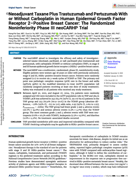 FondazioneBona1's tweet photo. In HER2+ breast cancer patients a neoadjuvant therapy with a selected taxane plus trastuzumab but without carboplatin leads to similar benefits in pathological complete response and improves tolerability
https://t.co/UCTAJ8JYDn
#FondazioneMichelangelo #CancerResearch #Oncology https://t.co/9LXpgwypcn