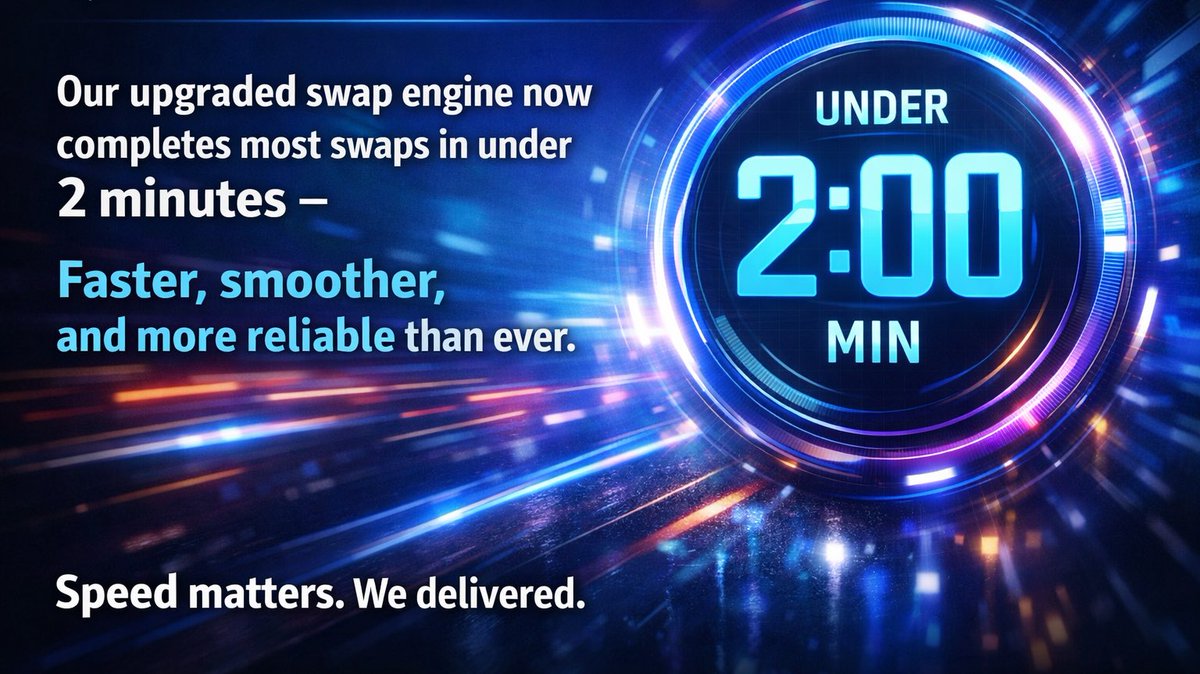 secureshift_io's tweet photo. SecureShift just leveled up ⚡

Our upgraded swap engine now completes most swaps in under 2 minutes, faster, smoother, and more reliable than ever.

Speed matters. We delivered. https://t.co/KNnJM7J2UV