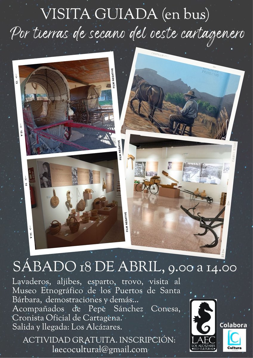 LAecocultural's tweet photo. Vente con nosotros al oeste del Campo de Cartagena. Demostraciones, visitas guiadas y patrimonio de todo tipo. Visita gratuita hasta completar aforo.

#cartagena #patrimonio #rural #campodecartagena https://t.co/0Y84rLliMH