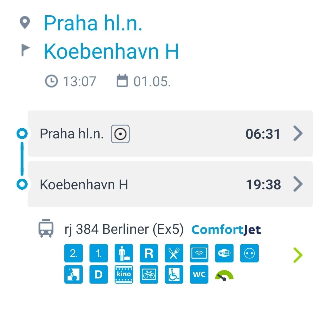 Změna!
Přímý vlak Prahy - Kodaň opravdu od 1.5. 

Až do ukončení výluky Berlín - Hamburk však s prodlouženou jízdní dobou o 2 hodiny a pouze 1 spoj denně