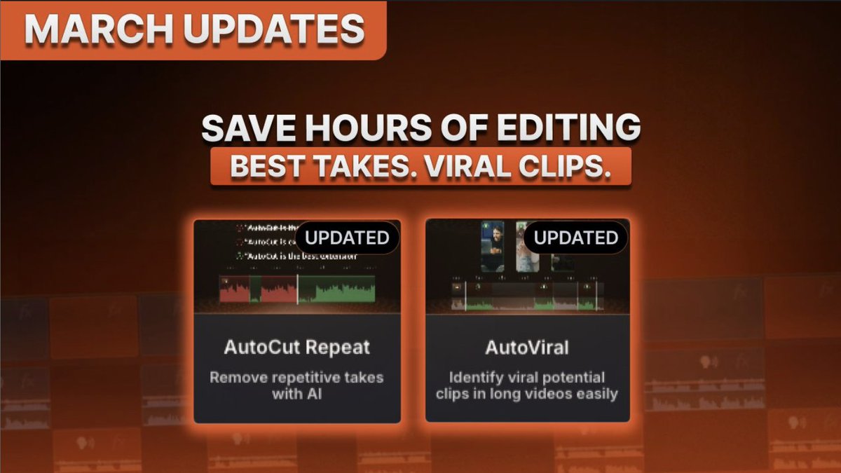 autocut_plugin's tweet image. March updates are live.
@autocut_plugin  just got smarter :
• better repetition detection
• more chapter control
Less friction. More flow.

Try it free 👉autocut.com/en/download/?r…

  #AutoCut #PremierePro #Plugin #Editing
