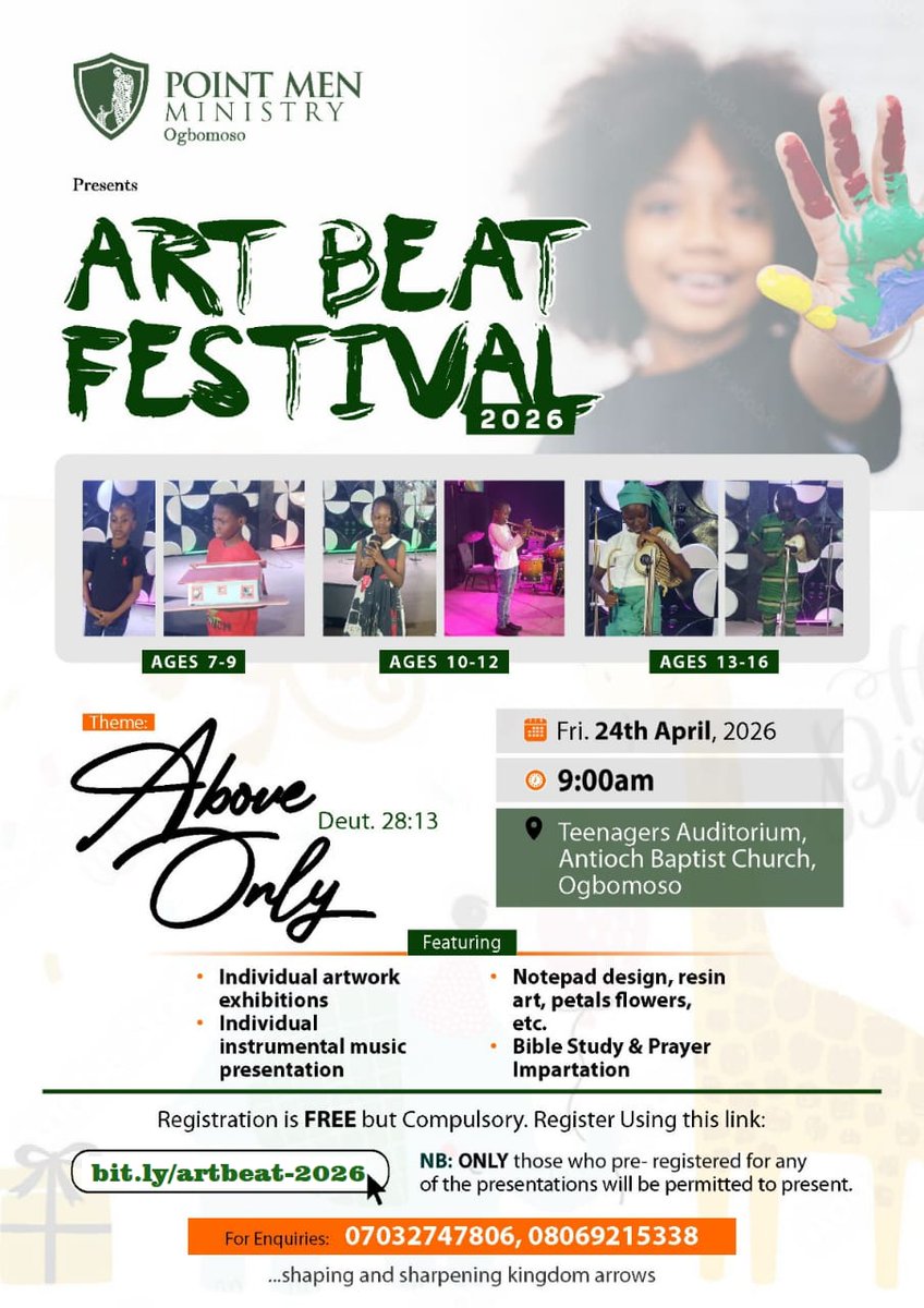 thepointmen's tweet photo. ART BEAT FESTIVAL '26

THEME: ABOVE ONLY

DATE: FRIDAY, APRIL 24, 2026 @ 9:00AM

REGISTER HERE: https://t.co/IBxEvEHYxb https://t.co/1lGo8M6eeN