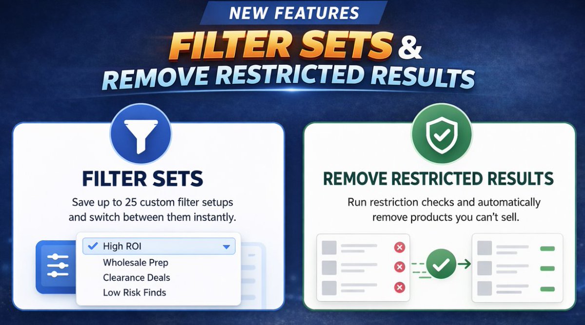 📢 New in ArbiSource 📢

• Saved Filter Sets (no more constant tweaking)
• Remove restricted products from the Vault/Price Drops

Two of our most requested features — now live 👊

Read more here - blog.arbisource.com/filter-sets--r…