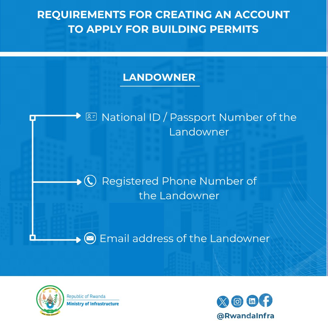 Did you know that to create an account for applying for building permits, you only need three requirements? These include a National ID or passport number, a phone number registered to the landowner’s ID, and an email address. Apply for a building permit &amp; build with confidence.