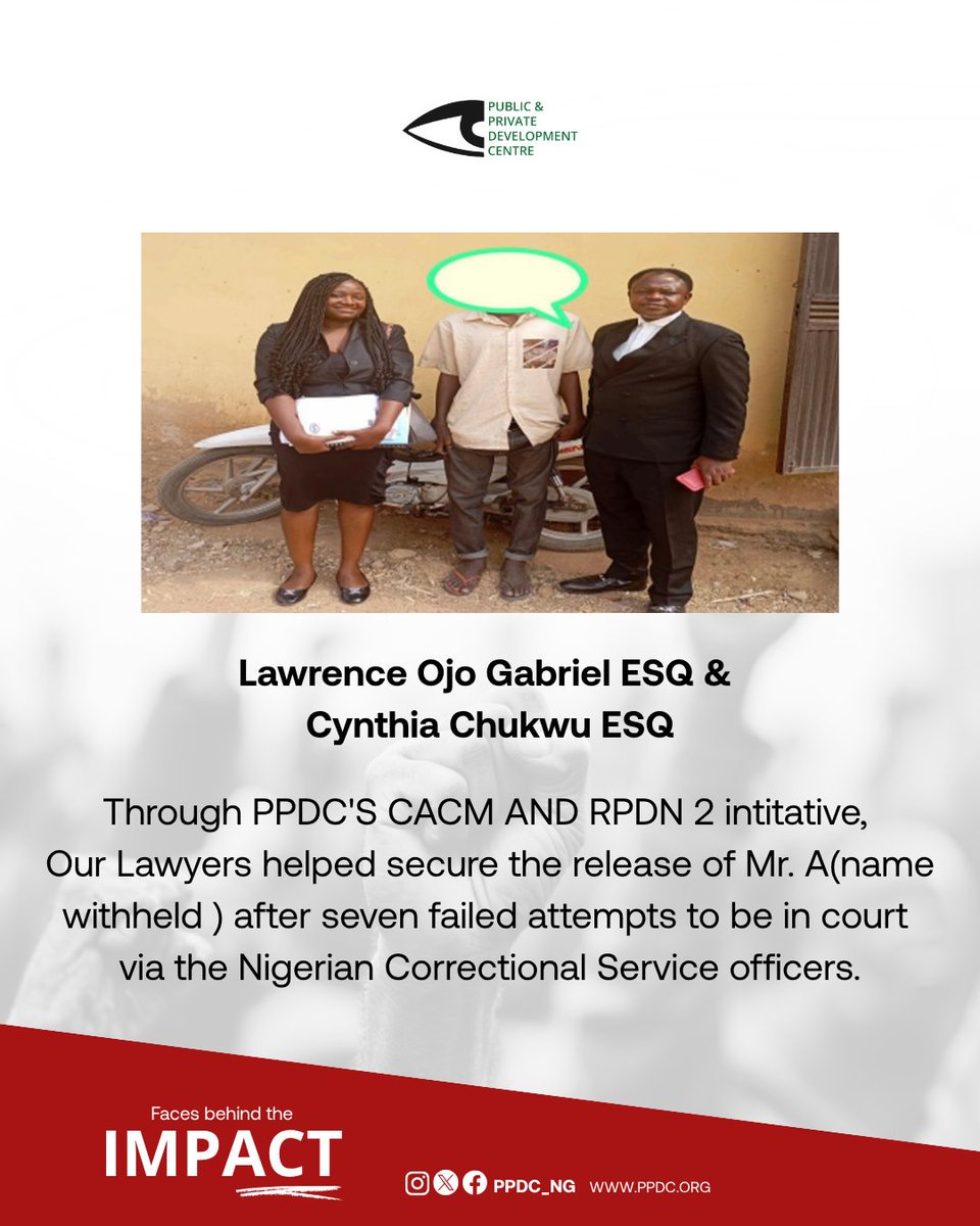 PPDC_ng's tweet image. Justice is made possible by those who show up. 

At PPDC, our p
we’re committed to expanding access to justice. 

Donate today to strengthen legal support and help justice reach further. 

#FacesOfImpact #JusticeForAll #PPDC #accesstojustice #ppdcng