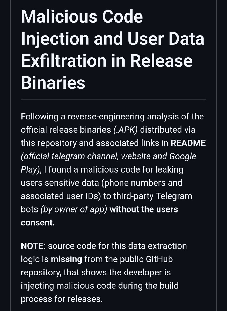 pkl_hari's tweet photo. hey @telegram @durov,
nekogram reportedly sent users’ phone numbers + user ids without clear consent, and even hid that from the public source. the dev didn’t deny it either
how is this still allowed on play store?
and why hasn’t telegram taken any action?

#telegram #privacy https://t.co/pv9lB2L75C