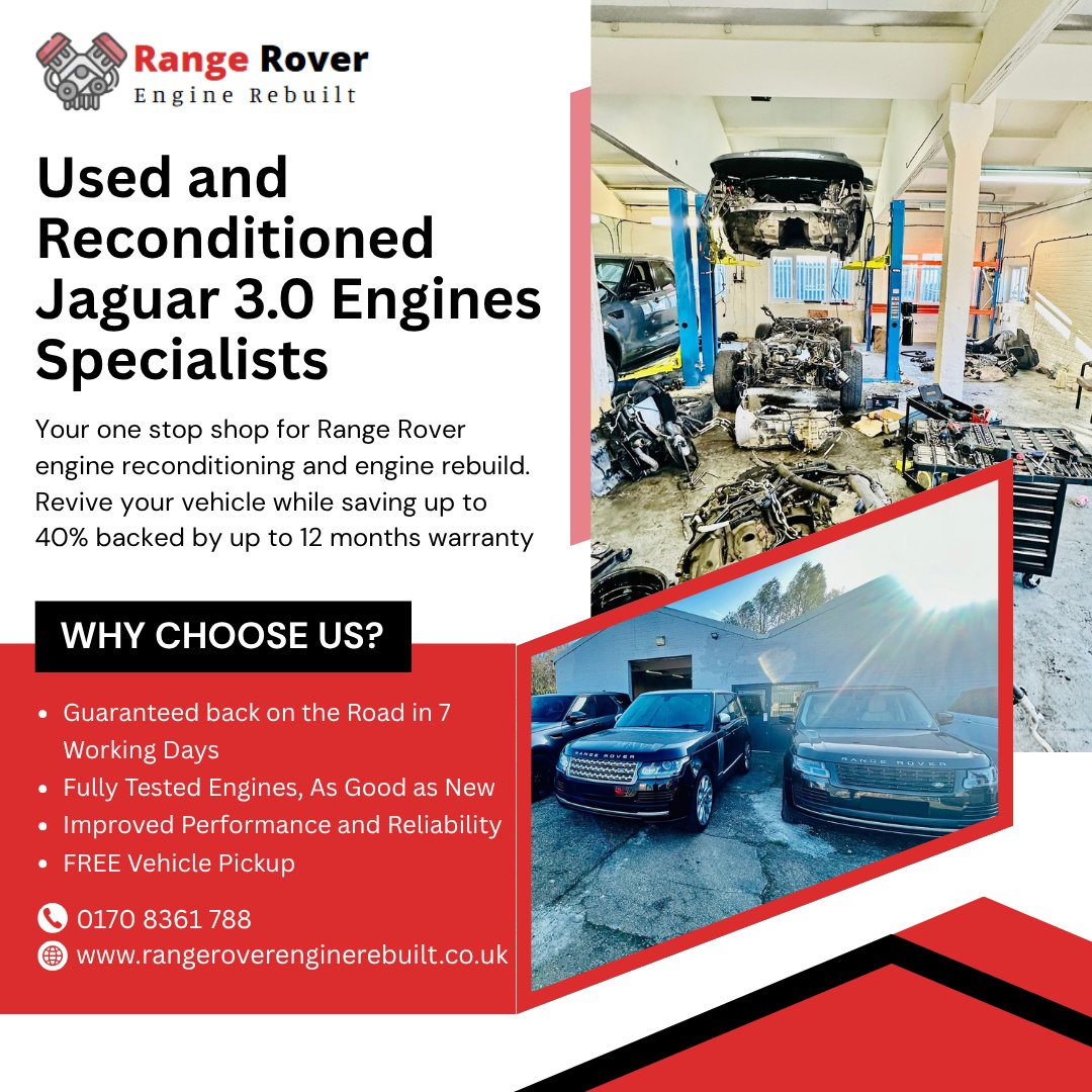 RREngineRebuilt's tweet image. Bring Your Engine Back to Life!
Specialists in Used &amp;amp; Reconditioned Jaguar 3.0 Engines for unbeatable performance and reliability.
Contact us at: 0170 8361 788.
Learn More: rangeroverenginerebuilt.co.uk/jaguar-3.0-eng…

#JLR #jaguar #engines #JaguarEngines #enginereplacement #ReconditionedEngines