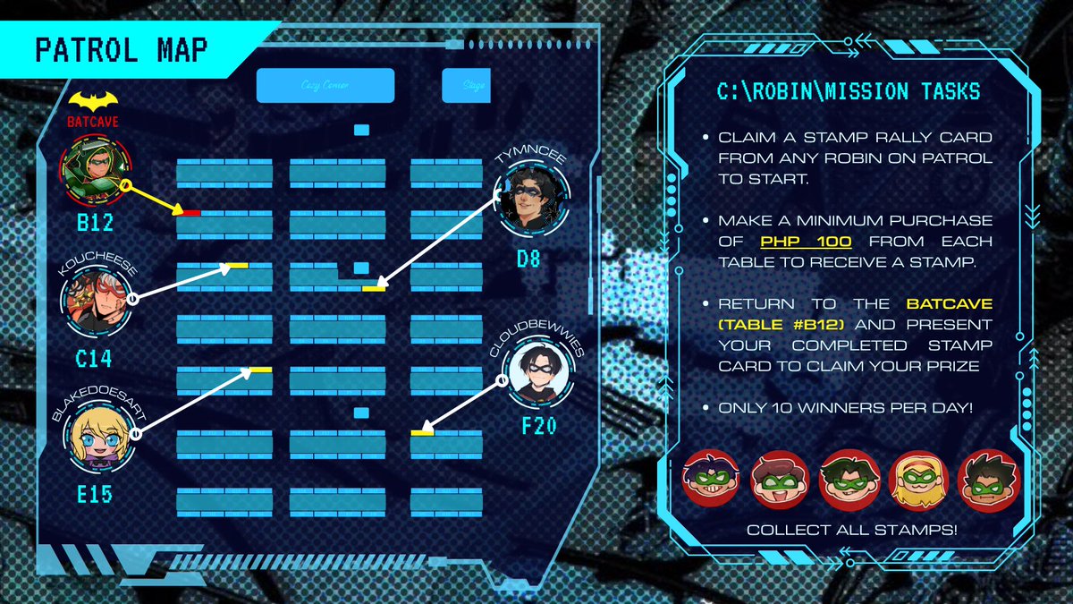 bagelexe's tweet image. [RTs + Likes appreciated!]

Calling all DC/Robins fans! 🦇
We'll be having a Robin-themed stamp rally at Patrons of the Arts: Davao Summer this April 11-12! Collect all 5 stamps to win exclusive merch and prizes!

#dcstamprally #robin #batfam